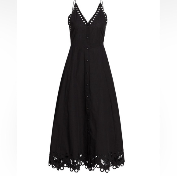 Chic Black Midi Dress with Eyelet Details - Picture 1 of 4
